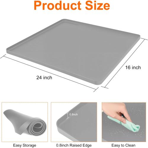 Water Cooler Mat, 24x16x0.8 Inch Non-Slip Thick Under Water Dispenser Silicone Mat With Raised Edges, Leak-Proof Air Conditioner Drip Pan For Carpet Floor Protection, Grey