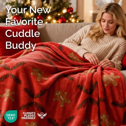 Ultra Soft Fleece Blanket Throw Size - Christmas Flannel Fleece Luxury Throw Blanket - Lightweight Throw for Couch, Bed, Chair - Warm & Breathable - Cozy Microplush Bedding - Gingerbread Man