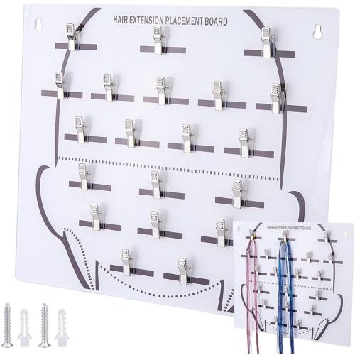 DICOSMETIC Hair Extension Tape In Placement Board Pink Acrylic Hair Extension Stand 11.6x13.4 Inch Wig Display Rack Board with 20 Built-In Clips Head Chart for Salon Tangle-Free Storage Organizer