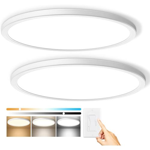 Super Slim 3200LM 12Inch LED Ceiling Lights Flush Mount, Dimmable 3000K 4500K 6000K CCT, Low Profile Surface Mount Light Fixtures, 24W Thin Flat LED Panel Lights for Bedroom Bathroom Kitchen, 2 Packs