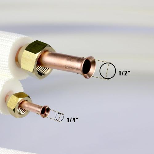 TAUROX 10FT Mini Split Line Set 1/4 & 1/2 O.D Copper Pipes Tubing and 3/8 White Thickened PE Insulation Coil, for Mini Split Air Conditioning or Heating Pump Equipment and HVAC with Flared Nuts.