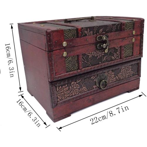 ISOTO Retro Vintage Wooden Jewelry Box Storage Box Organizer Container Case Chest Trinket Box with Mirror for Gilrs Girlfriend Women for Mother's Day (Style 3)