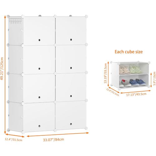 HOMIDEC Shoe Rack, 8 Tier Shoe Storage Cabinet 32 Pair Plastic Shoe Shelves Organizer for Closet Hallway Bedroom Entryway