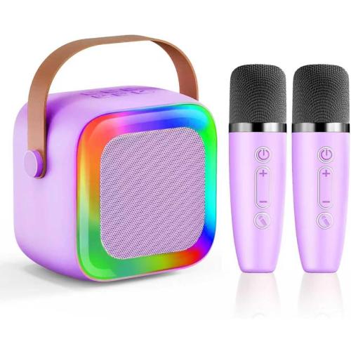 Mini Karaoke Machine for Kids Teen Adults, Kids Karaoke Machine with 2 Wireless Microphones and LED Lights Toys for Party, Home, Gifts for 4 5 6 7 8 9 10 11 12  Years Girls Boys(purple)***