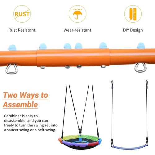 Swing Set for Backyard, 440lbs Swing Set with Heavy-Duty A-Frame Metal Stand, 1 Saucer Swing Seat & 1 Belt Swings Seat