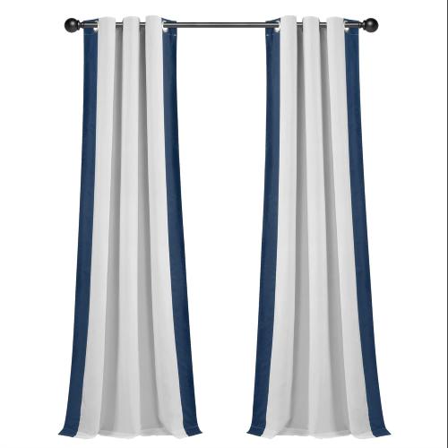 Lush Decor Block Border Grommet Blackout Window Curtain Panel Single 40 W x 84 L White & Navy - Blackout Curtains for Bedroom - White Curtains