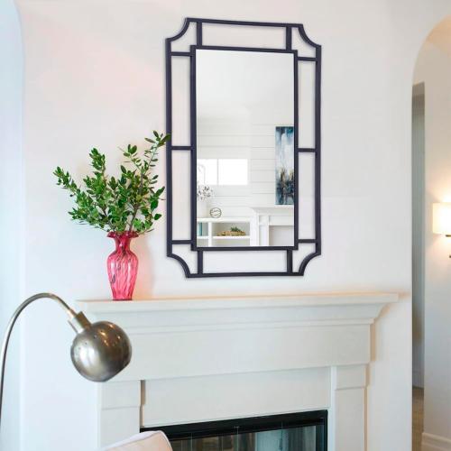 Black Mirror with Metal Frame, 40'' x 28'' Decorative Mirror for Living Room Decor, Large Irregular Wall Mirror for Entryway, Dining Room, Bathroom