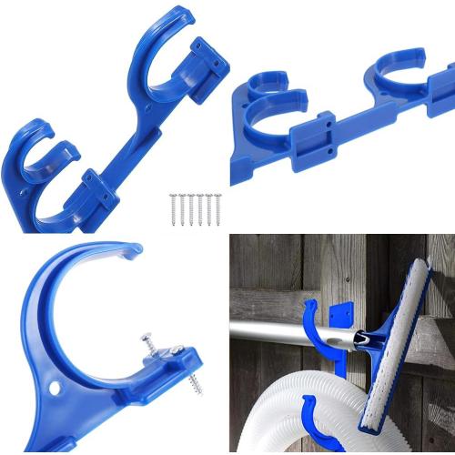 4 Pcs set Pool Pole Hanger Hook 4 Pcs Set, Blue Plastic Holder with Screwsfor Simple to Mount for Outdoor Swimming Pool Telescopic Poles, Nets, Brushes, Garden Hose,Swimming Pool Accessories
