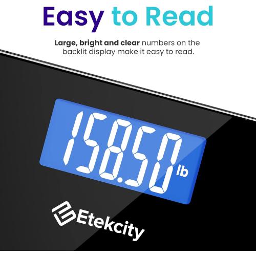 Etekcity Bathroom Scale for Body Weight, Highly Accurate Digital Electronic Weighing Machine for People, LCD Display, Large Size, 6mm Tempered Glass for Safe Home Use, Batteries Included, 400 lbs