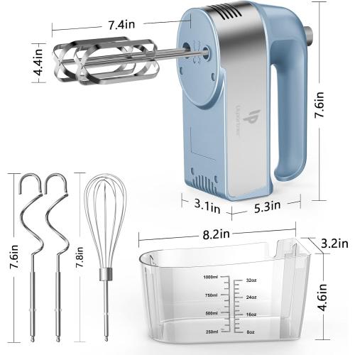 Hand Mixer Electric, 450W Kitchen Mixers with Scale Cup Storage Case, Turbo Boost/Self-Control Speed   5 Speed   Eject Button   5 Stainless Steel Accessories, For Easy Whipping Dough, Cream, Blue