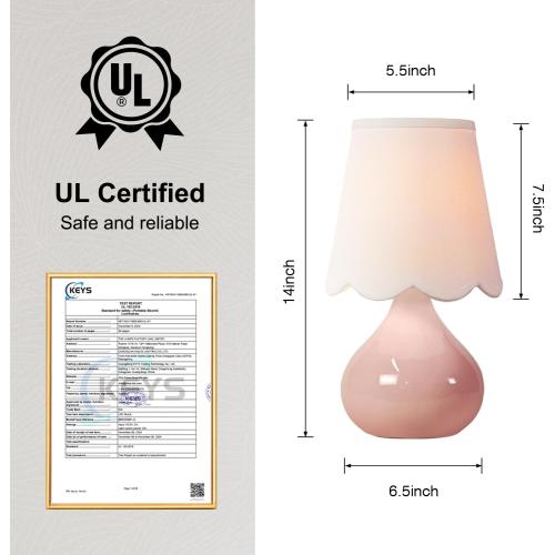 14''H Cordless LED Ambient Table Lamp, Rechargeable Ceramic Bedside Lamp with 3-Level Dimmable Soft Lighting, Linen Shade, Cozy Room Decor for Teens (Pink)
