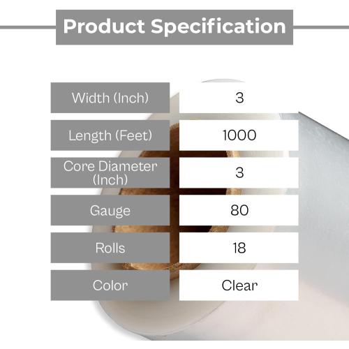 Cast Narrow Banding Stretch Wrap Film Self-Adhering 3 Inch x 1000 Feet x 80 Gauge 18 Rolls