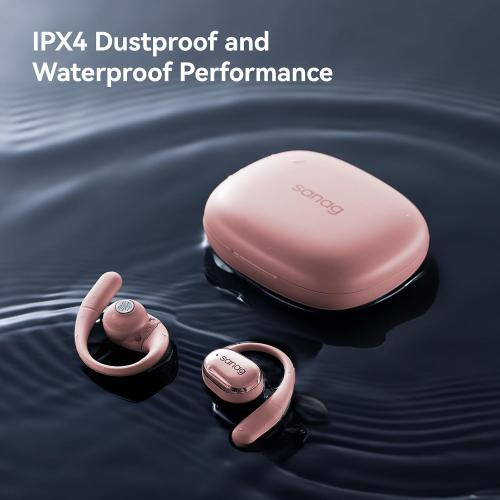 Sanag C16S Open-Ear Headphones, True Wireless Bluetooth 5.4 Open Ear Earbuds, 56H Playtime, IP4 Waterproof, OWS Earphones, Lightweight Design Fit Cycling, Running, Workout (Pink)