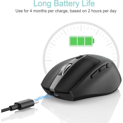 Arteck Multi-Device Wireless Bluetooth Mouse Ergonomic Silent Clicking Backward Forward for Desktop PC Laptop Mac iPad Build in Rechargeable Battery