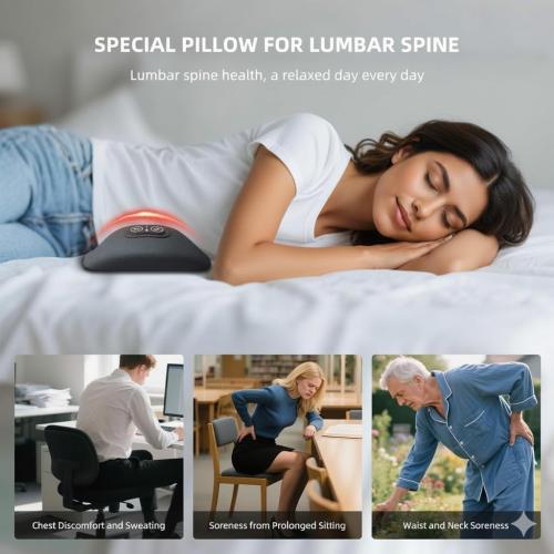 3 in 1 Back Massager for Spine and Lower Back, Electric Lumbar Massager with Heat, Spine Massage Pillow with Traction Support for Home and Office Comfort (Grey)