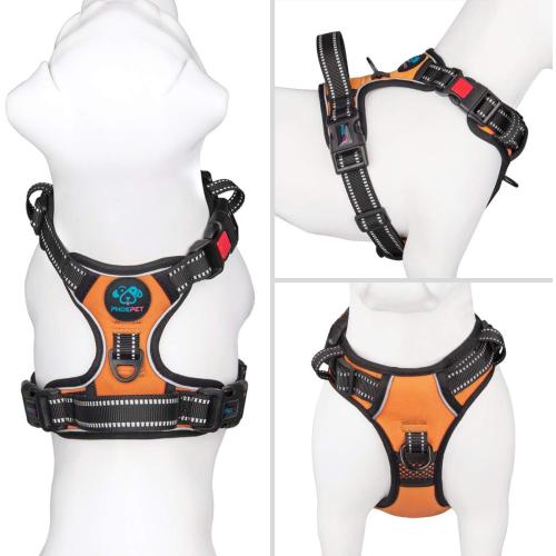 Size small Color orange PHOEPET No Pull Dog Harnesses for Small Dogs Reflective Adjustable Front Clip Vest with Handle 2 Metal Rings 3 Buckles [Easy to Put on & Take Off] (S, Orange)