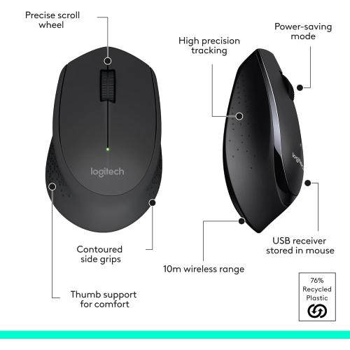 Logitech MK345 Wireless Keyboard and Mouse Combo with Palm Rest, 2.4 GHz USB Receiver, Compatible with PC, Laptop, Black