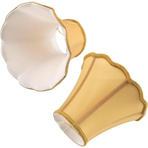 Golden Bell Scalloped Lampshade, 5 Top x 10 Bottom x 8 Vertical Height, Solid Lamp Shade Replacement with Brass Harp Set for Table Lamp, Double Layer Polyester Fabric Lamp Cover, Pack 1