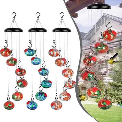 Garden Wind Chime Hummingbird Feeder - Leak-Proof Outdoor Hanging Decor Metal Nectar Dispenser 65cm Weather Resistant(Blue)