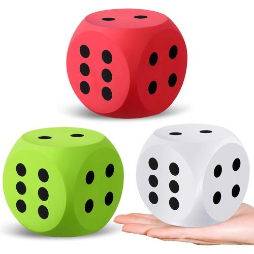 Shappy 3 Inches Foam Dice Fun Filled Large Educational Toy Kawaii Giant Decorative Eva Foam Jumbo Dice Big Square Building Blocks for Board Game Nights Learning Sessions(Red Green White,3 Pcs)