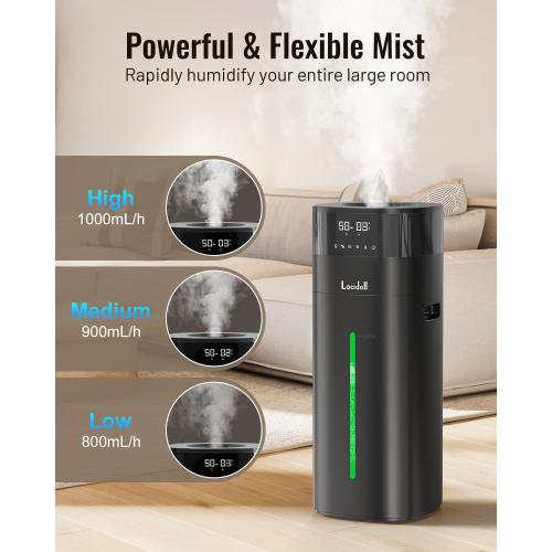 Cool and Warm Mist Humidifier Large Room, 5.3Gal/20L Humidifiers for Home 2000 sq ft, Whole House Humidifiers with Diffuser Extended Tube, Air Humidifier for Bedroom Nursery Baby Plants Black