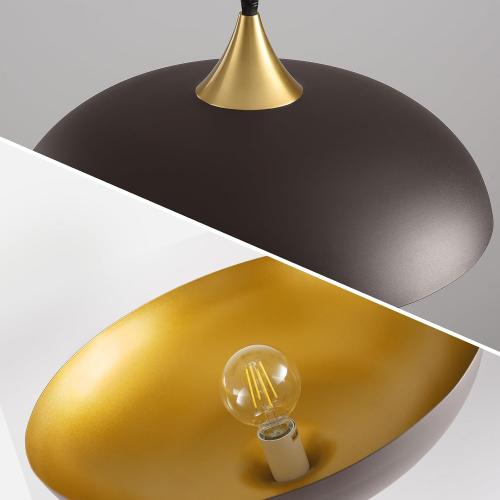 Eustace Oversized 17.8 Gold Accent Pendant Light, Farmhouse Hanging Lamp | Oversized 17.8 Dome pendant light and matte gold interior, adjustable height 10-75 for kitchen island, dining table