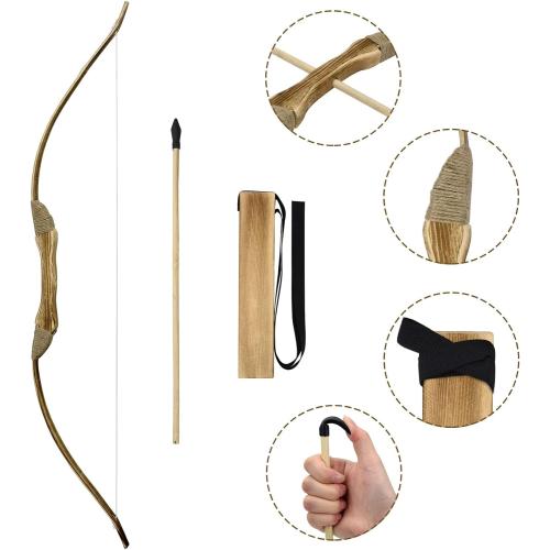 Kids Bow and Arrow Set, 32 Inch Archery Set Handmade Wooden Toy Bow and Arrow for Kids 4-6 8-12, Cosplay Game Costume Prop Play, 1 Bows 1 Quivers and 10 Wood Arrows, Gifts for Youth Boys & Girls