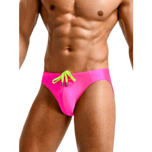Mens Large Pink Swim Briefs Underwear, Neon Drawstring Bikini Swimwear Pool Party, Micro Thong Swimsuit Beach Tan Through