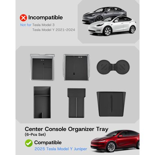 2025 Upgrade Center Console Organizer Tray for Tesla Model Y Juniper Accessories 2026 [Tailor-Made, Non-Slip & Wear-Resistant and Easy to Clean] Durable ABS Silicone Center Organizer Set - 6Pcs