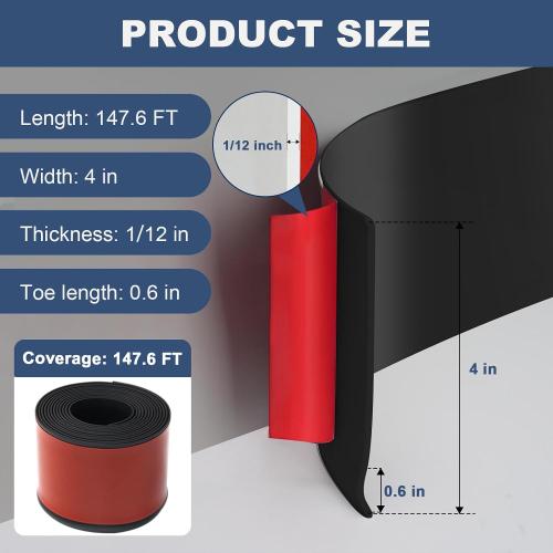 DGSL Flexible Baseboard Trim 4x147.6ft,Self Adhesive Vinyl Wall Base Black | Rubber Toe Design, Easy to Cut, Protects Walls, Creates a Clean Finish for Kitchens, Bathrooms, Bedrooms, Hallways & Offices