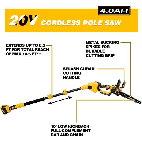 2-in-1 Electric Pole Saws Compatible with Dewalt 20V MAX* Battery, 10 Inch Cordless Chainsaw for Tree Trimming, 14.5 FT Max Reach Extension Pole for Outdoors Pruning with 1×4.0ah Battery