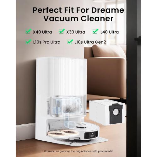 6Pack Vacuum Dust Bags - 3.2L Large Disposable Dust Bag for Dreame X40 Ultra/X30 Ultra/L40 Ultra/L10s Pro Ultra/L10s Ultra Gen2 Vacuum Cleaner Dust Bags Replacement, X40 Ultra Dust Bag, White