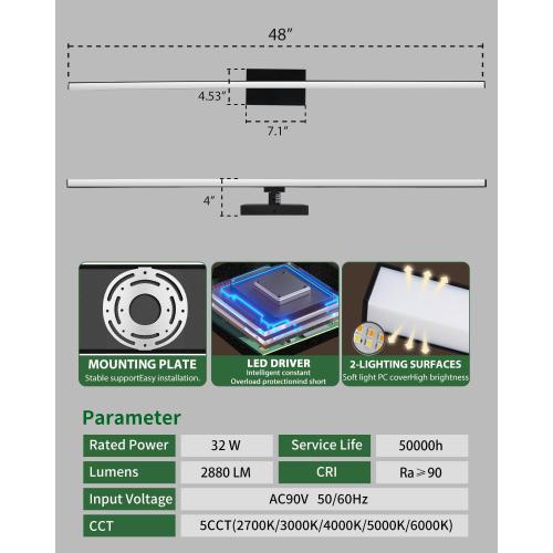 zouzai 2nd Gen Modern LED Bathroom Vanity Light Bar, Dual-Sided Black IP44 Wall Fixture Over Mirror, 5CCT Adjustable (2700K–5000K), 180° Rotatable, Dimmable – Upgraded Design(48 inch)