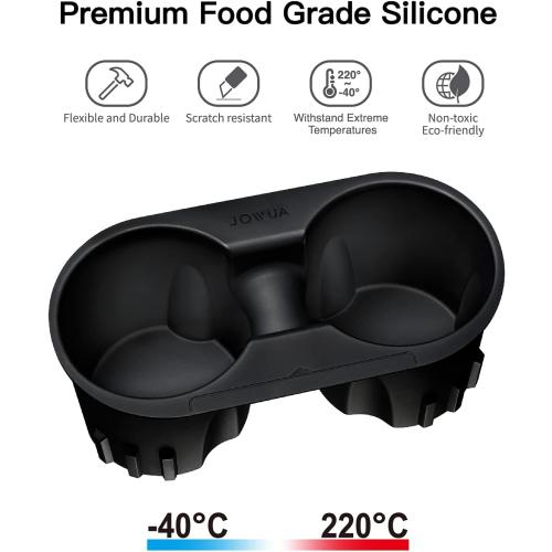 JOWUA Center Console Cup Holder for Tesla Model 3 / Model Y, Silicone, Washable (Grey, Center Console Cup Holder   Rear Seat Coaster)