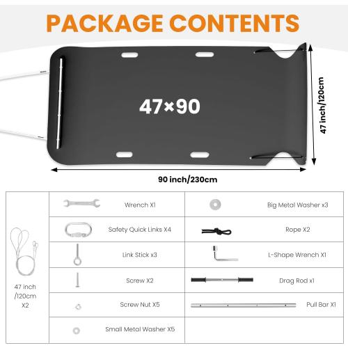 48 x 90 Heavy Duty Yard Sled, 1/8 Inch Thickened HDPE Yard Drag Mat with Pull Cable and Bar for Hauling Debris, Construction Materials, Logs and Hunting Trophy