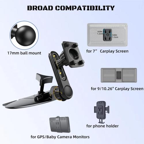 Extended CD Slot Mount for CarPlay Screen Adjustable Arm and 360° Rotating Universal Head 17mm Compatible with in-Car Monitors CD Slot CarPlay Mount