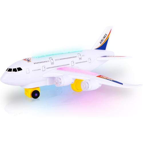 ArtCreativity Light-Up Airplane Toy with Bump & Go Action, Flashing LED Lights & Takeoff Sounds – Kids Airplane Toy with Moving Wheels – Fun Birthday Gift for Boys & Girls Ages 3-8