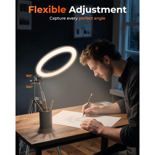 Sensyne Ring Light with Stand, 50 Phone Tripod for iPhone & Android, LED Ring Light with Remote, 3 Color Modes & 10 Brightness Levels for TikTok, Zoom & Video Recording