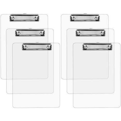 Plastic Clipboards (Set of 7) Transparent Clipboard (Clear) Strong 12.5 x 9 Inch | Holds 100 Sheets! Acrylic Clipboards with Low Profile Clip | Bulk Back to School Supplies for Teachers