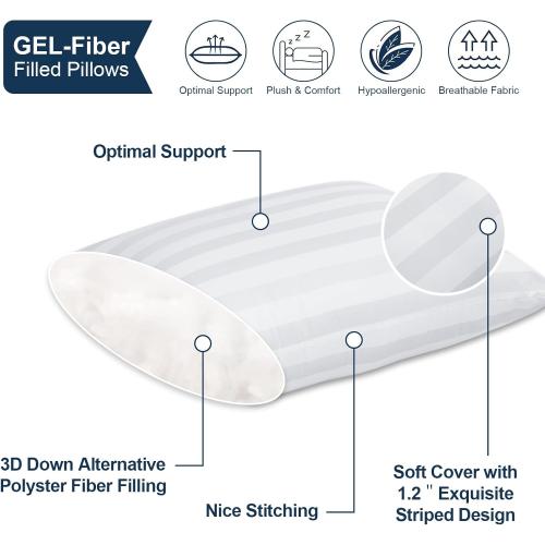 LAVANCE Pillows Queen Size Set of 2 Hotel Collection Pillows 3D Down Alternative Fiber Filling Soft Bed Pillows for Back, Stomach or Side Sleepers-1.2 White Striped, 20x28