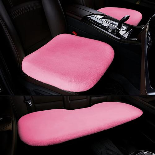 1 Set 3 pcs Soft Fluffy Auto Seat Cover Faux Wool Auto Front & Back Seat Pad Car Seat Cover Protector Cushion Soft Warm for Winter Mat Universal Fit (Pink)