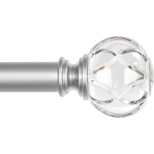 KAMANINA Silver Crystal Curtain Rod 72 to 144 Inches (6-12 Feet), 1 Inch Heavy Duty Curtain Rods for Windows, Telescoping Long Drapery Rods with Acrylic Diamond Netted Texture Finials