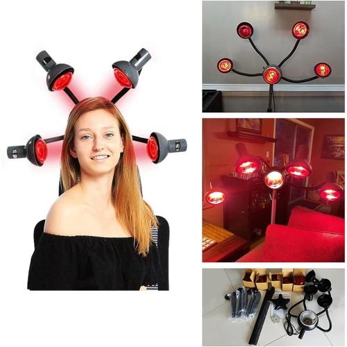 750W Infrared Heat Lamp Red Light,5 Head Portable Floor Hair Dryer Stand Up Color Processor Styling Perming Dryer Accelerator,Hairdresser Salon Barber Equipment