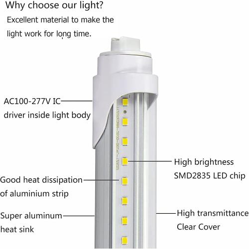 4FT T8 LED Tube Lights,36W 3600lm,Daylight White 5000K,R17d Base,45.8 inches End to End,60W F48T12 CW HO Fluorescent Bulb Replacement,Ballast Bypass,Dual-Ended Power for Sign,Shop,Pack of 6