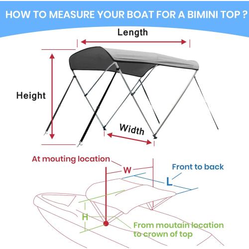 Leader Accessories 10 Colors 3 Bow 4 Bow Bimini Top Cover for Boat Includes 4 Straps 2 Rear Support Poles Mounting Hardwares Storage Boot with 1 Aluminum Frame