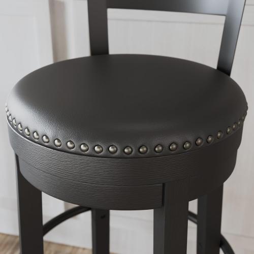 Signature Design by Ashley Valebeck Faux Leather Upholstered Swivel Barstool, Nailhead Trim, Solid Wood, 16.75 W x 19.75 D x 37.25 H, Antique Black