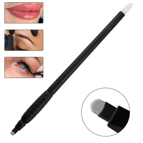 Disposable Microblading Eyebrow Pen – Nano Blade Tattoo Hand Tool with Pigment Sponge for Precise Brow Shaping ( Black 0.15 18U)