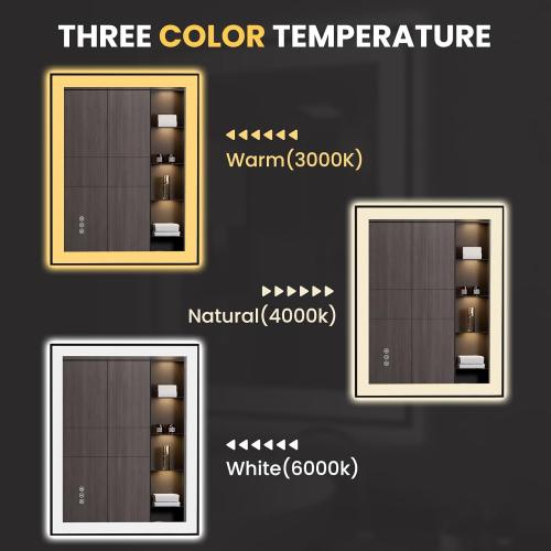 LOAAO 24X36 LED Bathroom Mirror Black Framed, Anti-Fog, Dimmable, Lighted Bathroom Vanity Mirror for Wall, Memory Function, Tempered Glass