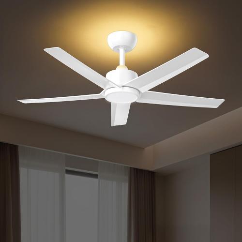 ocioc 44 Inch Ceiling Fans with Lights and Remote, White Ceiling Fan with Backlight, Reversible Airflow, Quiet DC Motor, 3000-6500K Dimmable LED, 6 Speeds Modern Ceiling Fan for Bedroom,Living Room
