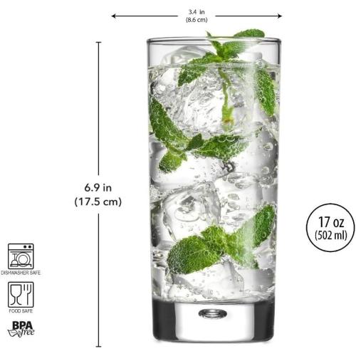 Home Essentials & Beyond Highball Glasses set of 4, 17 oz Drinking Glasses, Red Series Heavy Bubble Base
